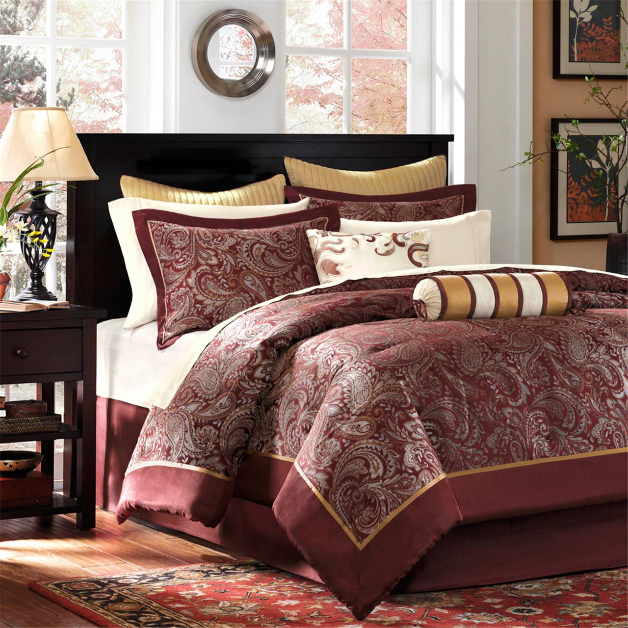 3 COLORS King BED IN A BAG JACQUARD FLORAL 9 PIECE COMFORTER SET Queen 