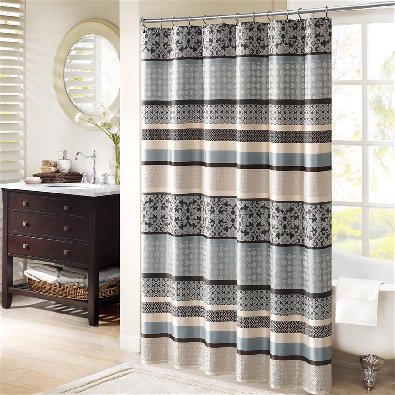 Navy and deals brown shower curtain