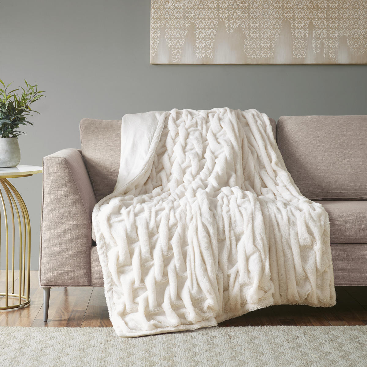 madison park ruched long fur throw