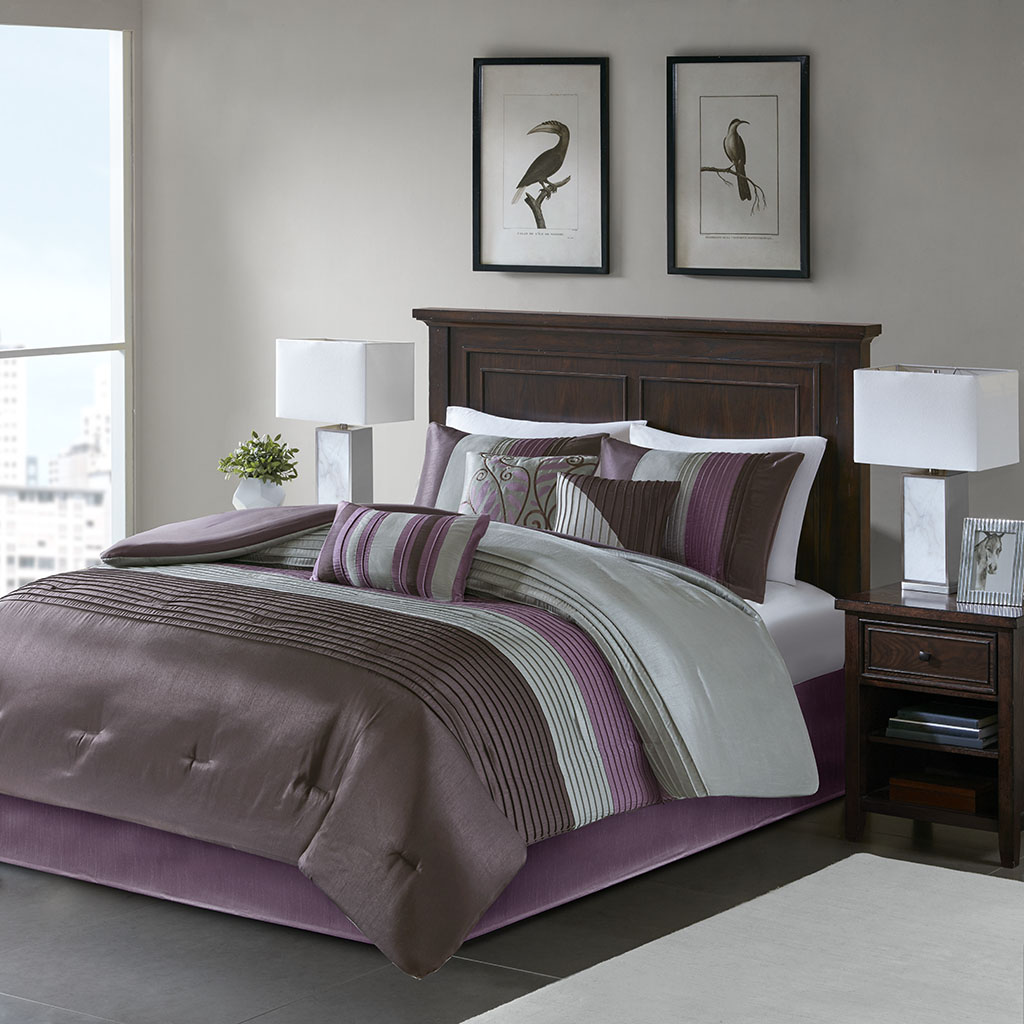 Luxury Madison Park 7 Piece Comforter, Bed In A Bag Purple King