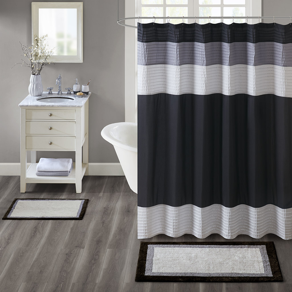 Olliix Tassel Striped Bath Rug Black/ Cream