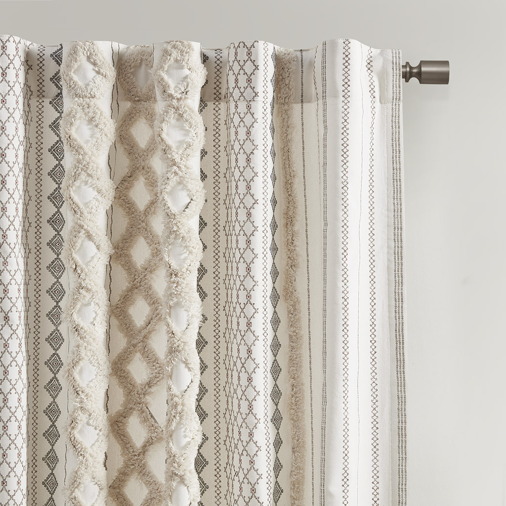INK+IVY 100% Cotton Printed Curtain Panel with Chenille Stripe Lining Home Decor - Picture 21 of 34
