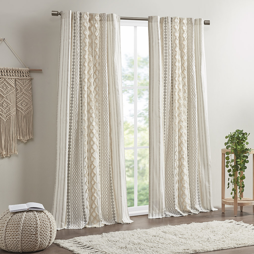 INK+IVY 100% Cotton Printed Curtain Panel with Chenille Stripe Lining Home Decor - Picture 22 of 34