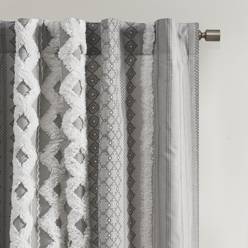 INK+IVY 100% Cotton Printed Curtain Panel with Chenille Stripe Lining Home Decor - Picture 7 of 34