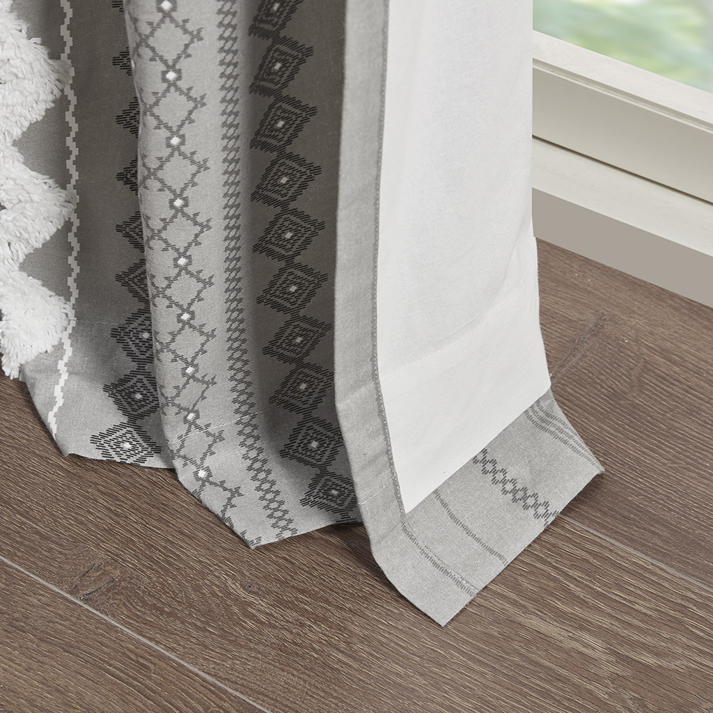 INK+IVY 100% Cotton Printed Curtain Panel with Chenille Stripe Lining Home Decor - Picture 8 of 34