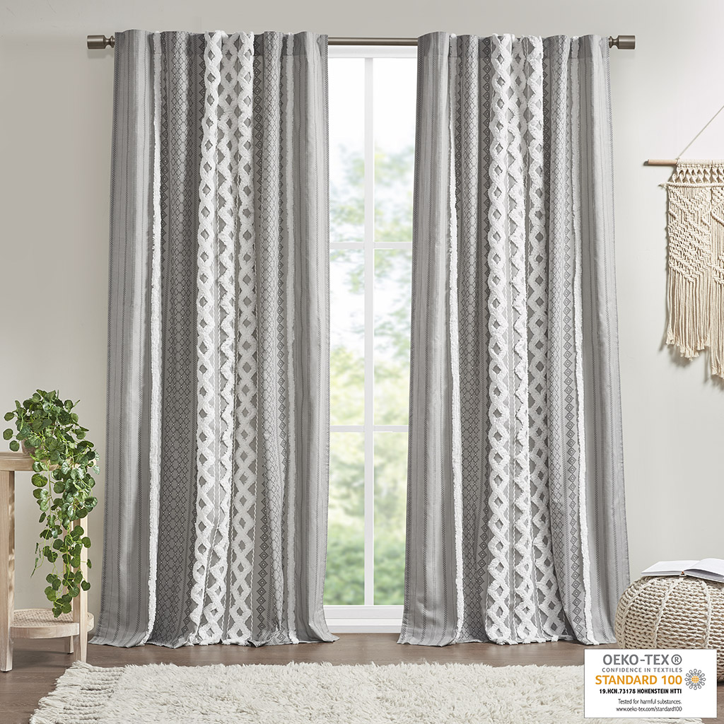 INK+IVY 100% Cotton Printed Curtain Panel with Chenille Stripe Lining Home Decor - Picture 10 of 34