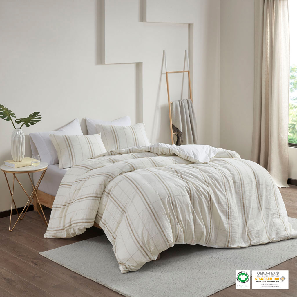 Clean Spaces Hollis 3 Piece Organic Cotton Yarn Dyed Oversized Duvet Cover  Set | Ebay