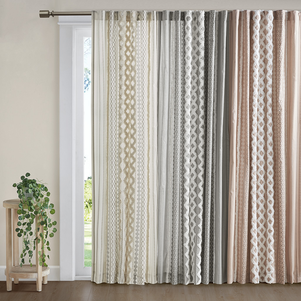 INK+IVY 100% Cotton Printed Curtain Panel with Chenille Stripe Lining Home Decor - Picture 4 of 34