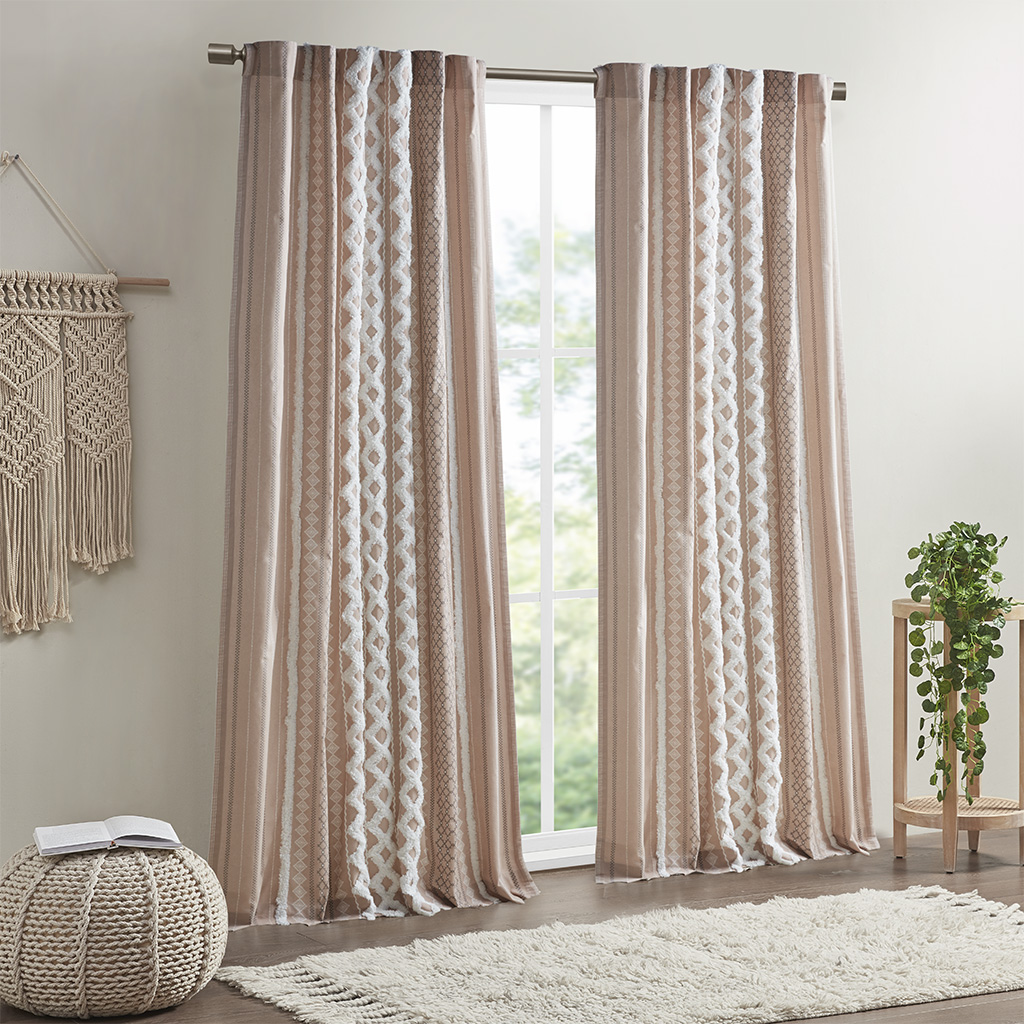 INK+IVY 100% Cotton Printed Curtain Panel with Chenille Stripe Lining Home Decor - Picture 29 of 34