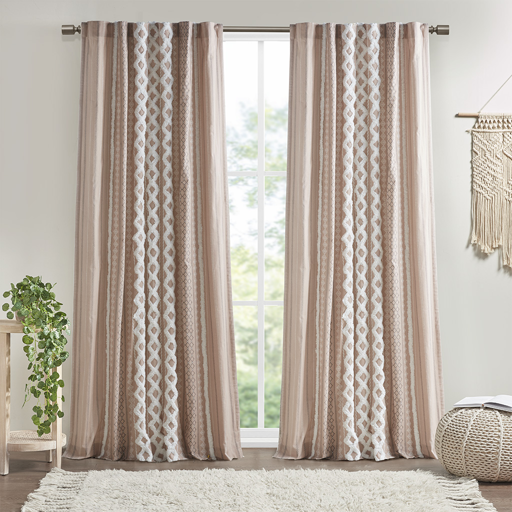 INK+IVY 100% Cotton Printed Curtain Panel with Chenille Stripe Lining Home Decor - Picture 24 of 34