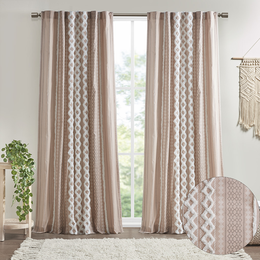 INK+IVY 100% Cotton Printed Curtain Panel with Chenille Stripe Lining Home Decor - Picture 25 of 34