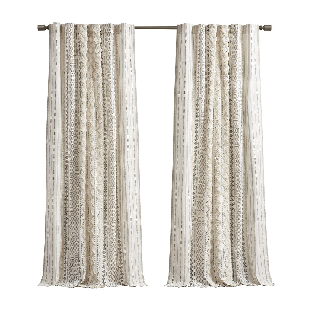 INK+IVY 100% Cotton Printed Curtain Panel with Chenille Stripe Lining Home Decor - Picture 14 of 34