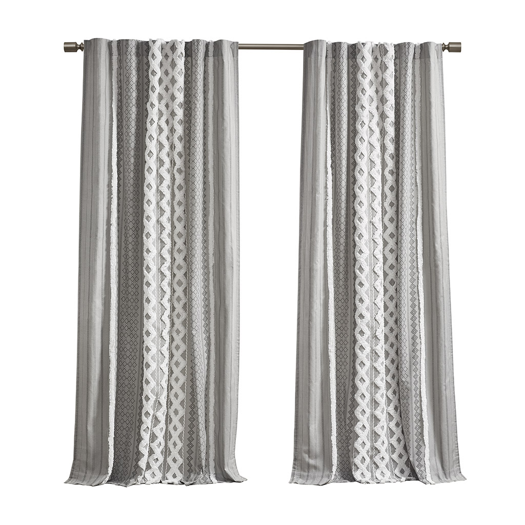 INK+IVY 100% Cotton Printed Curtain Panel with Chenille Stripe Lining Home Decor - Picture 3 of 34
