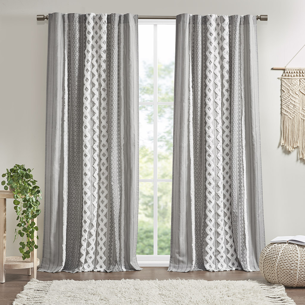 INK+IVY 100% Cotton Printed Curtain Panel with Chenille Stripe Lining Home Decor - Picture 2 of 34