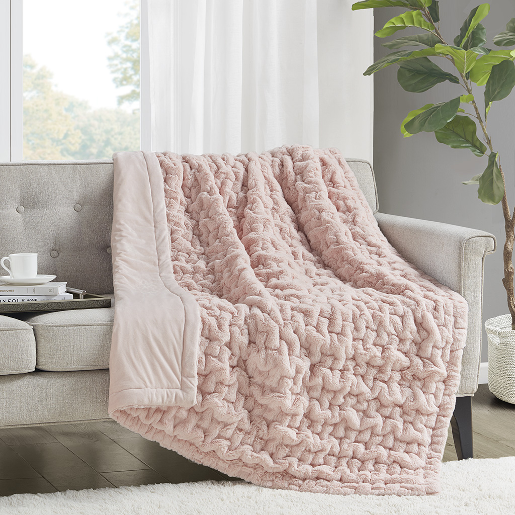 madison park ruched long fur throw