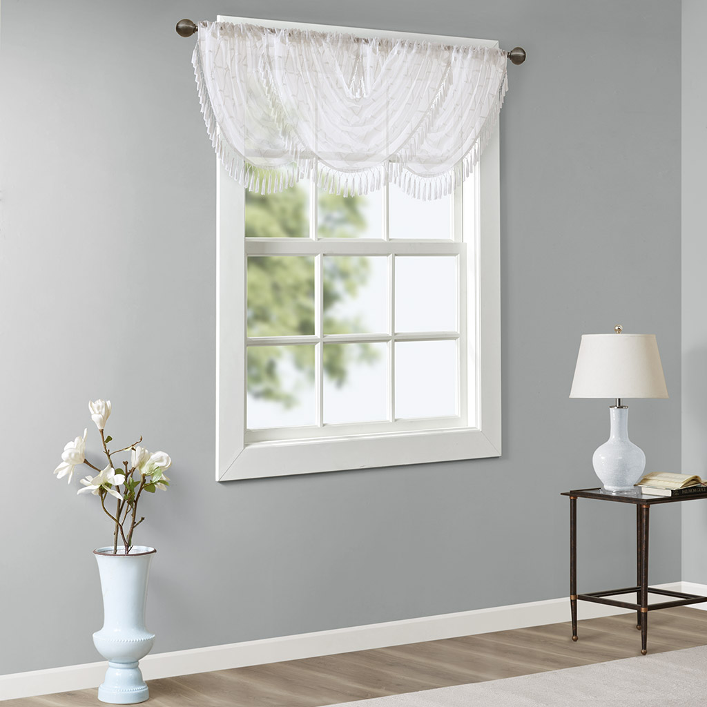 Madison Park Diamond Lightweight Sheer Embroidered Waterfall Valance Home Decor