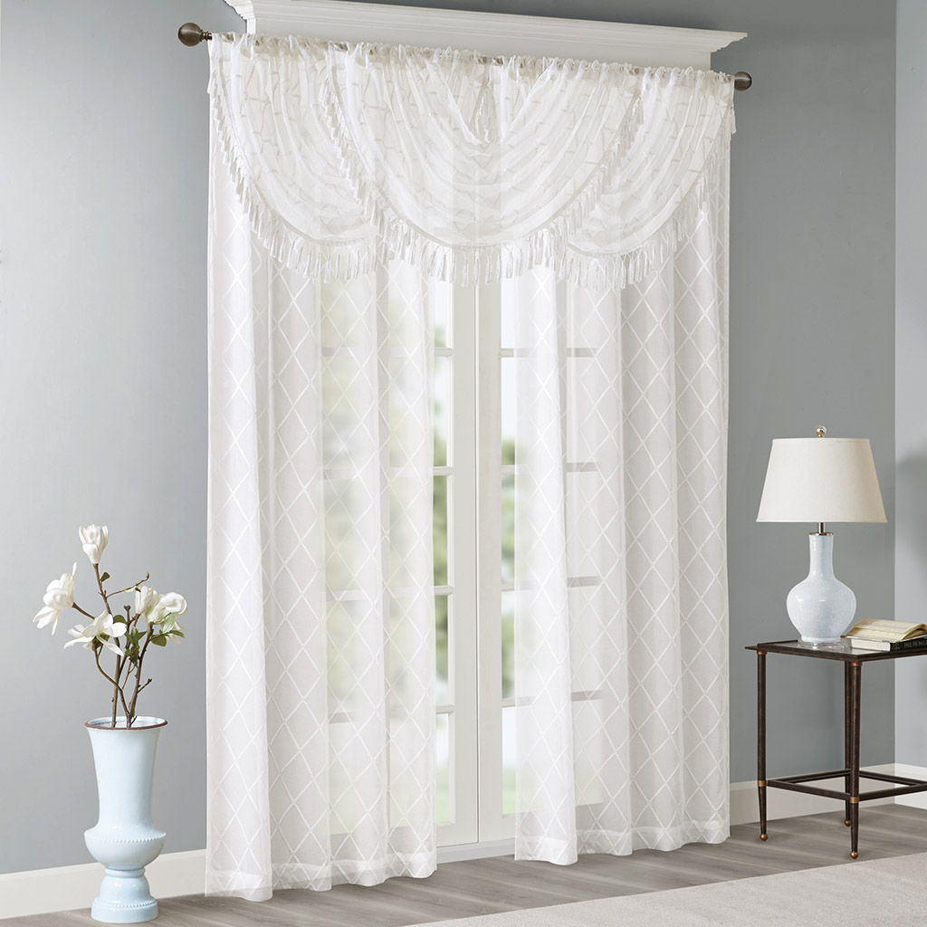 Madison Park Diamond Lightweight Sheer Embroidered Waterfall Valance Home Decor