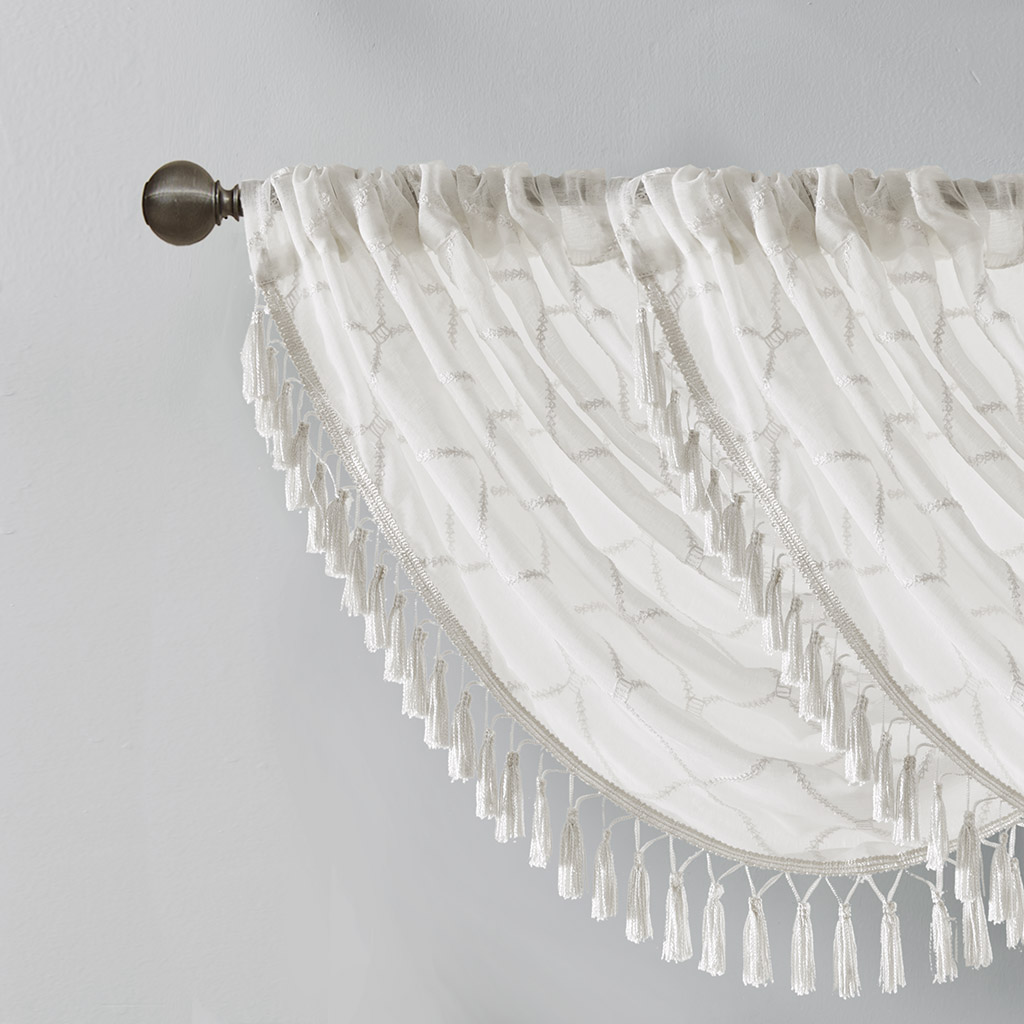 Madison Park Diamond Lightweight Sheer Embroidered Waterfall Valance Home Decor