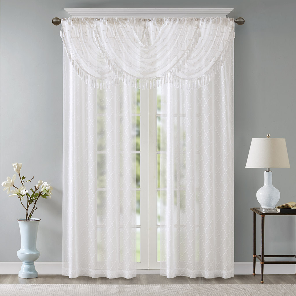 Madison Park Diamond Lightweight Sheer Embroidered Waterfall Valance Home Decor