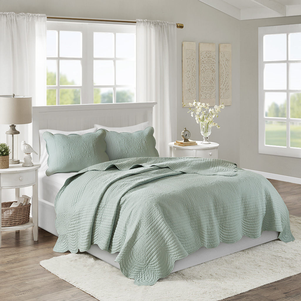 Madison Park Tuscany Piece Reversible Scalloped Edge Coverlet Set Ebay