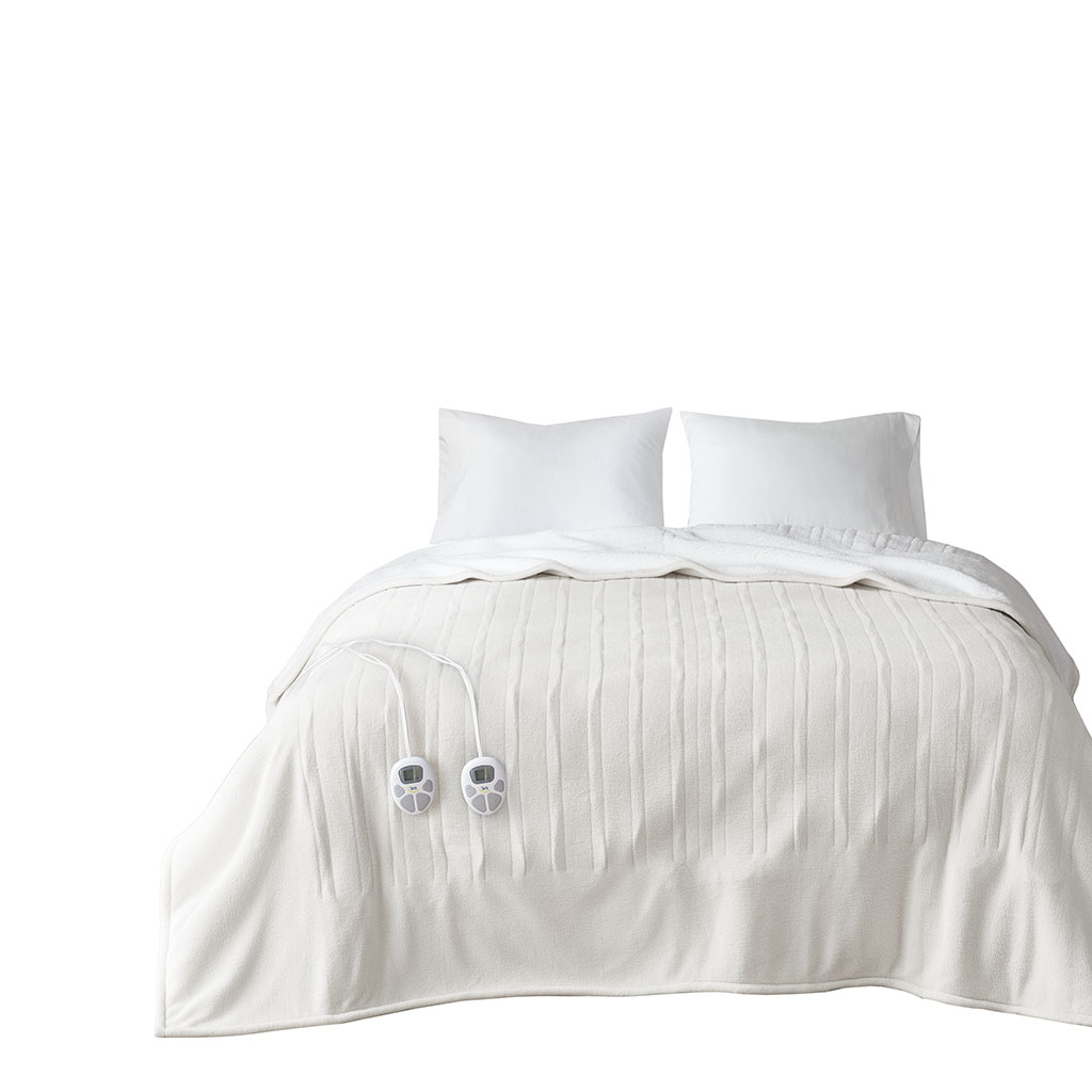 Serta Polyester And Cotton Fleece To Sherpa Heated Queen Blanket ST54